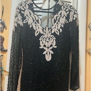 Black and white beaded evening dress